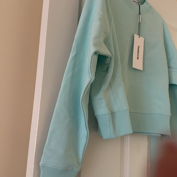THAKOON Crewneck Cotton Sweatshirt w side Panels (S) Light Blue / Mint BNWT - Picture 5 of 7